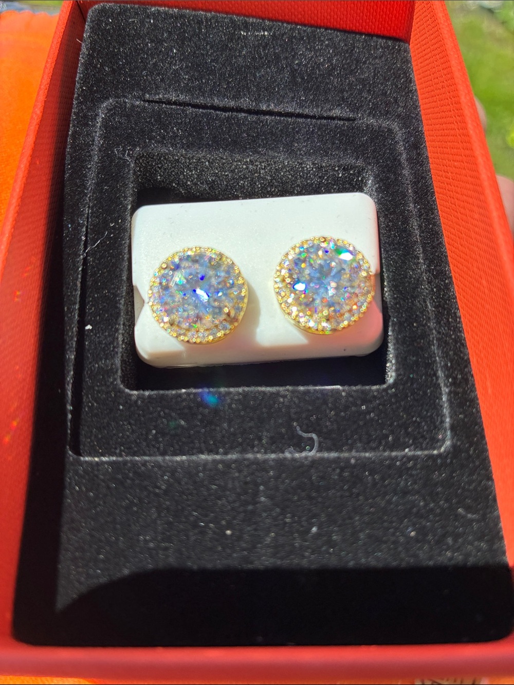 Gold-Tone Halo Crystal Stud Earrings - Sparkling White/Iridiscent